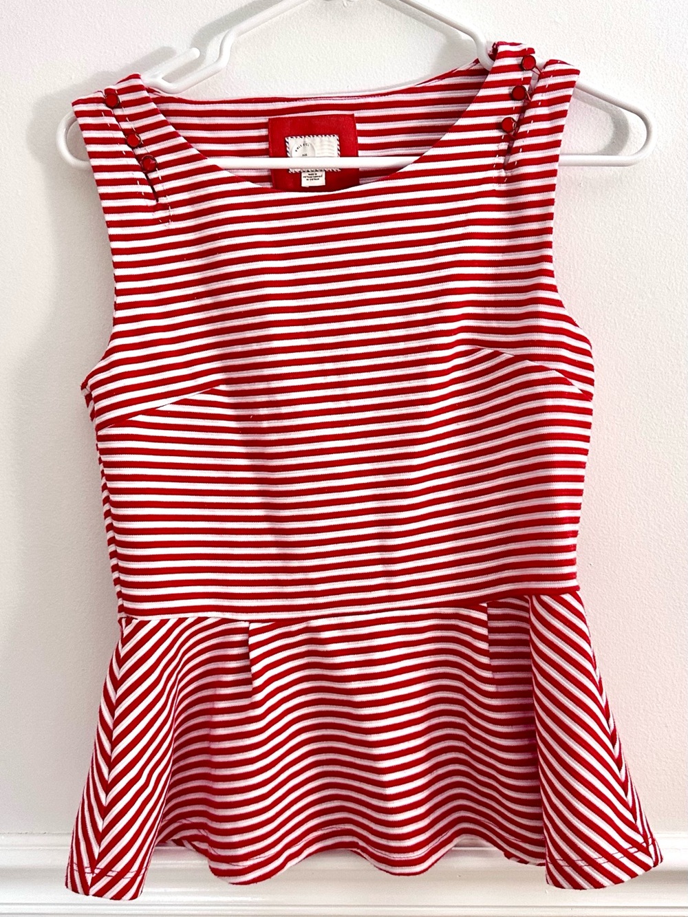 Anthropologie Postmark Red White Striped Peplum Top Button Shoulder Small